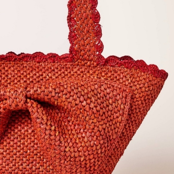 Kate Spade X Target Taffia Straw Bow Red & Orange Tote Bag - Picture 5 of 16